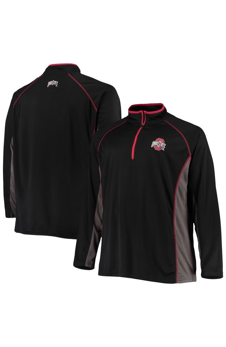PROFILE Men's Black Ohio State Buckeyes Big & Tall Textured Raglan Quarter-Zip Jacket, Main, color, 