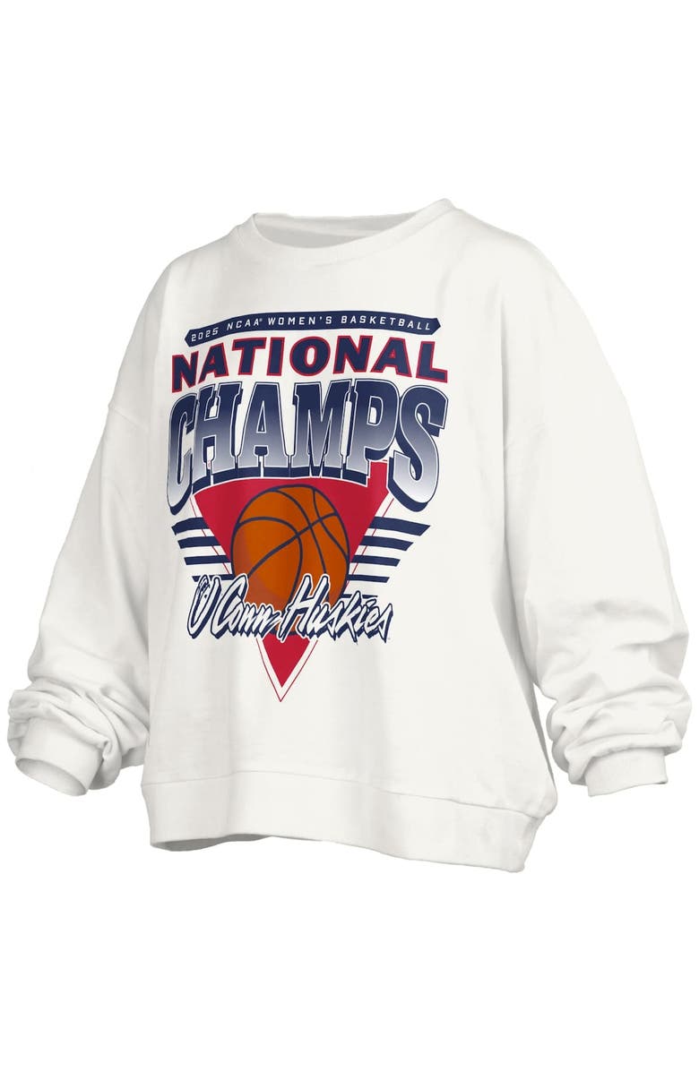 PRESSBOX Women's Pressbox White UConn Huskies 2025 NCAA Women's Basketball National Champions Trilogy Basketball Janice Oversized Fleece Pullover Sweatshirt, Alternate, color,