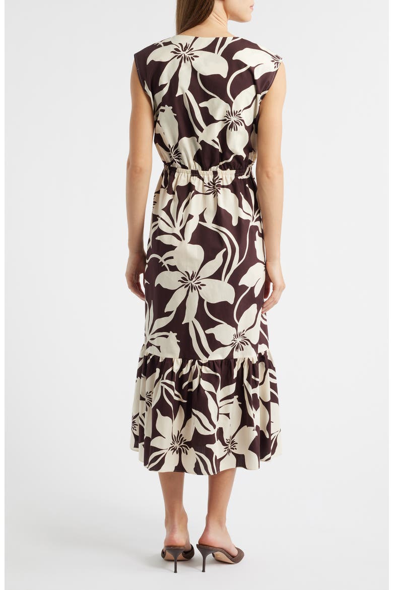 Print Bow Detail Sleeveless Midi Dress, Alternate, color, JAVA CHIP/IVORY SHEL