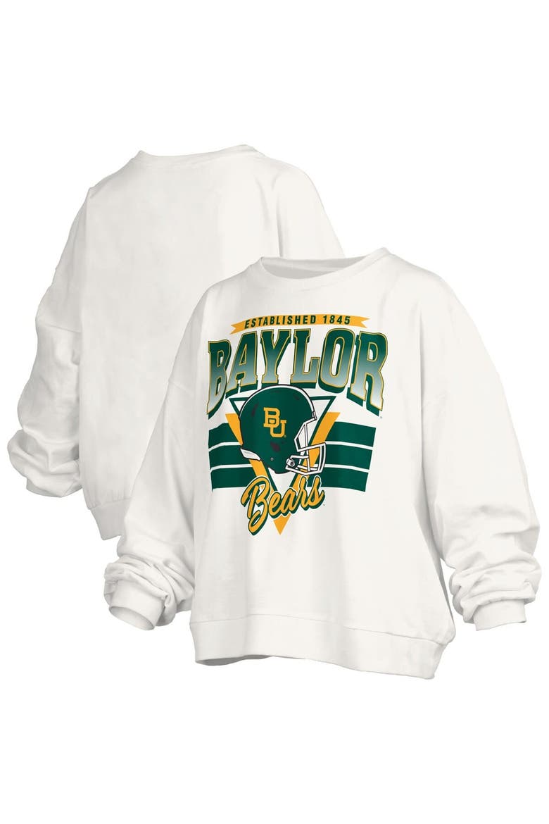 Women's Pressbox White Baylor Bears Oversized Janice Retro Waist-Length Pullover Sweatshirt, Main, color, White