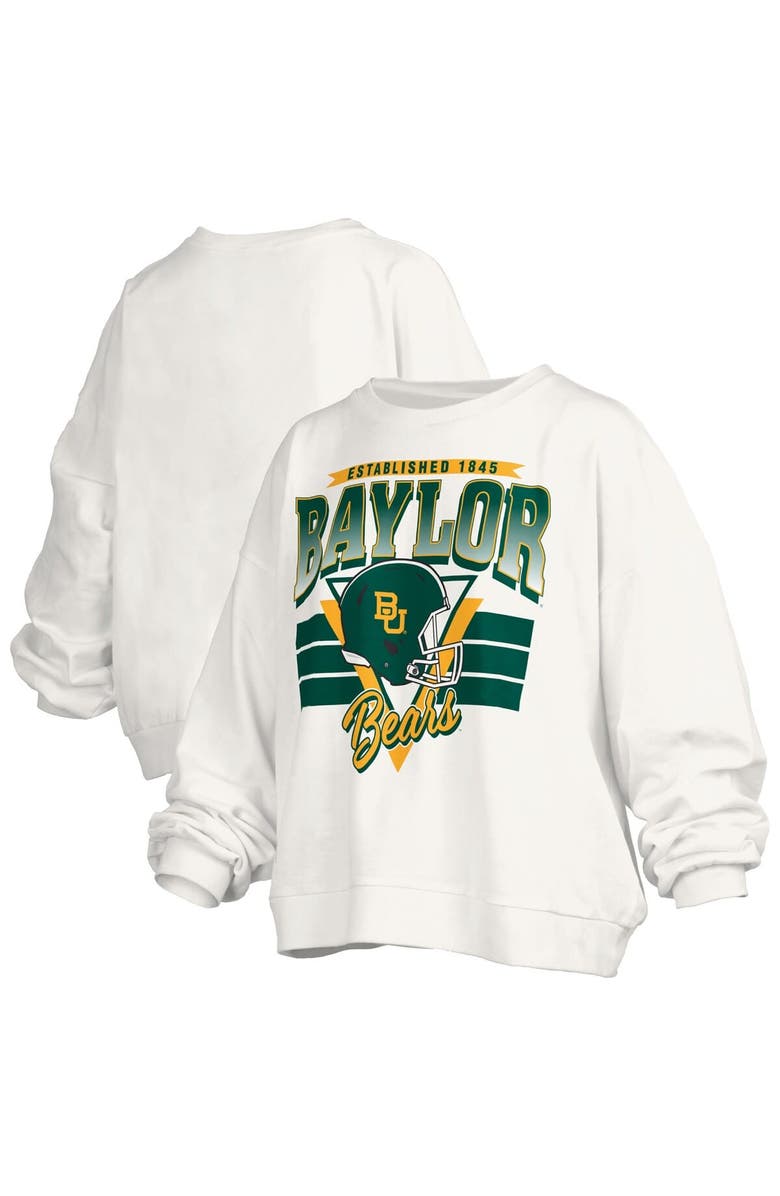PRESSBOX Women's Pressbox White Baylor Bears Oversized Janice Retro Waist-Length Pullover Sweatshirt, Main, color, White