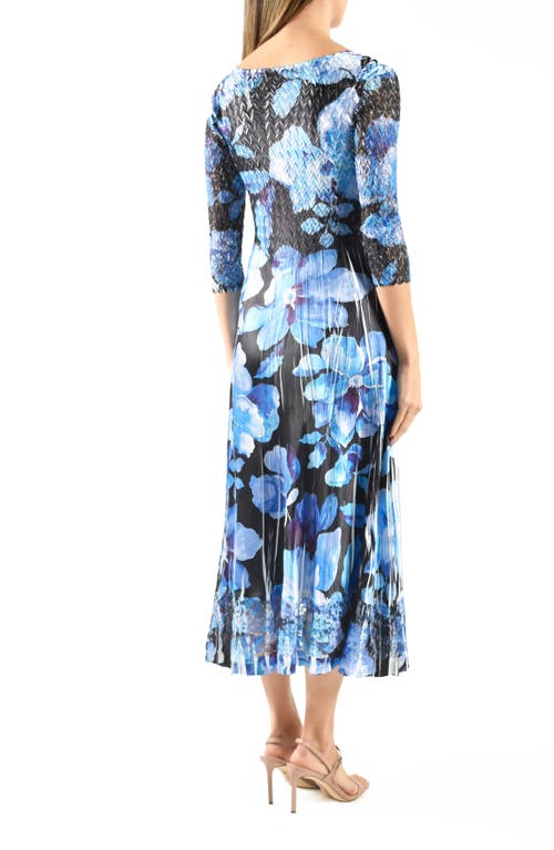 Komarov Lace Sleeve Charmeuse & Chiffon Cocktail Dress In Blue