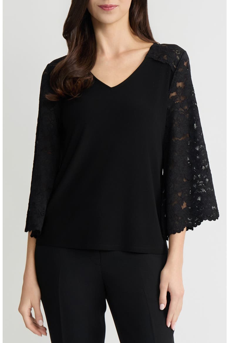 Lace Sleeve Top, Main, color, BLACK