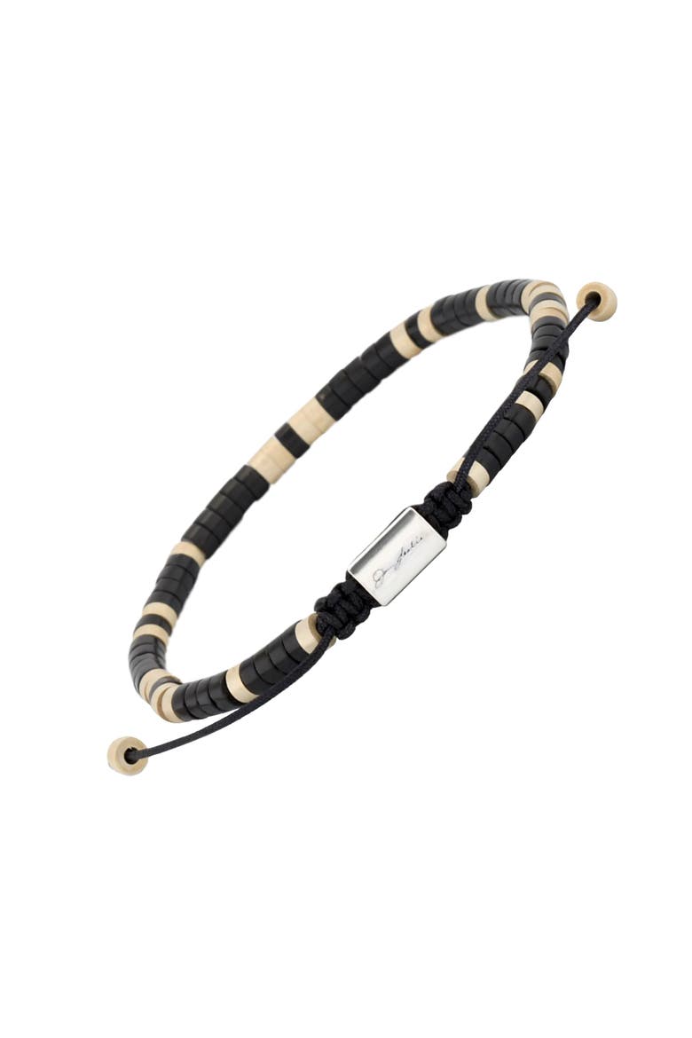 Black Agate Beaded Sterling Silver Bracelet With Black Pull Cord, Main, color, BLACK