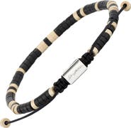 Jan Leslie Black Agate Beaded Sterling Silver Bracelet With Black Pull Cord
