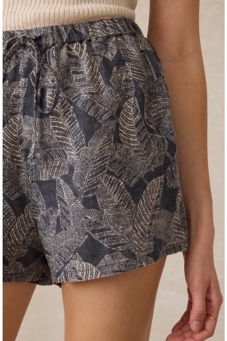 Palma Tie Waist Linen Shorts, Alternate, color, CHARCOAL BANANA LEAF