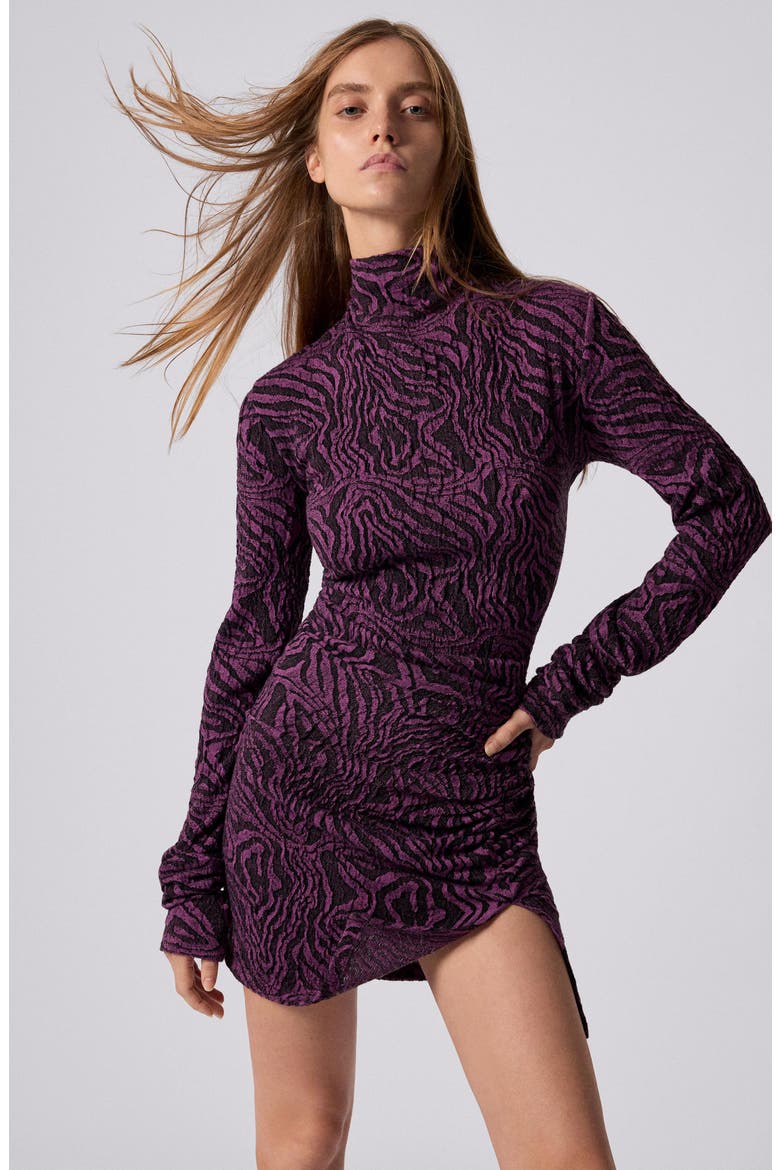 Funnel Neck Long Sleeve Body-Con Minidress, Alternate, color, PURPLE MULTI