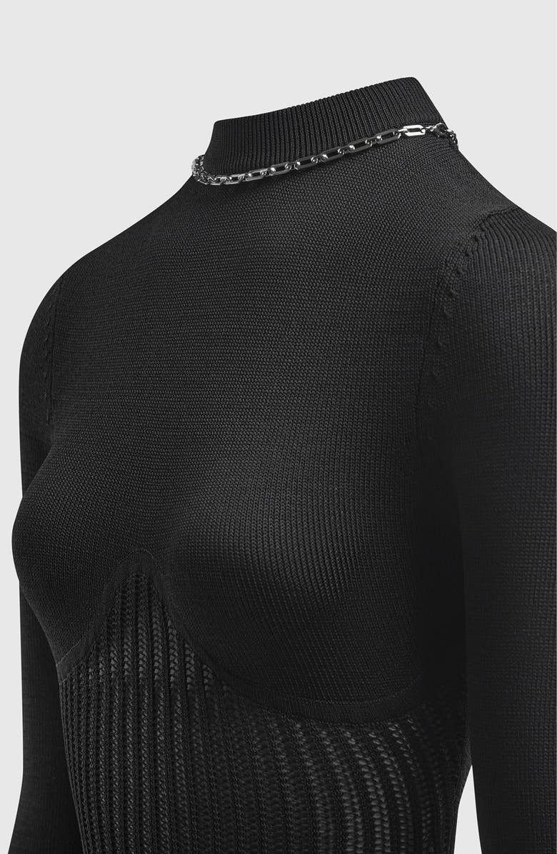 Manière De Voir Contour Knit Bodysuit with Chain, Alternate, color, Black