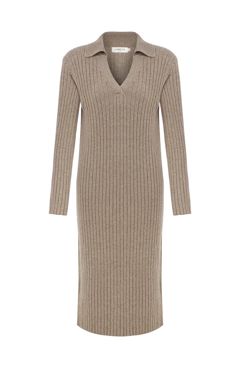 Labeca London Naomi Coffee V Neck Cashmere-Blend Midi Dress, Main, color, 