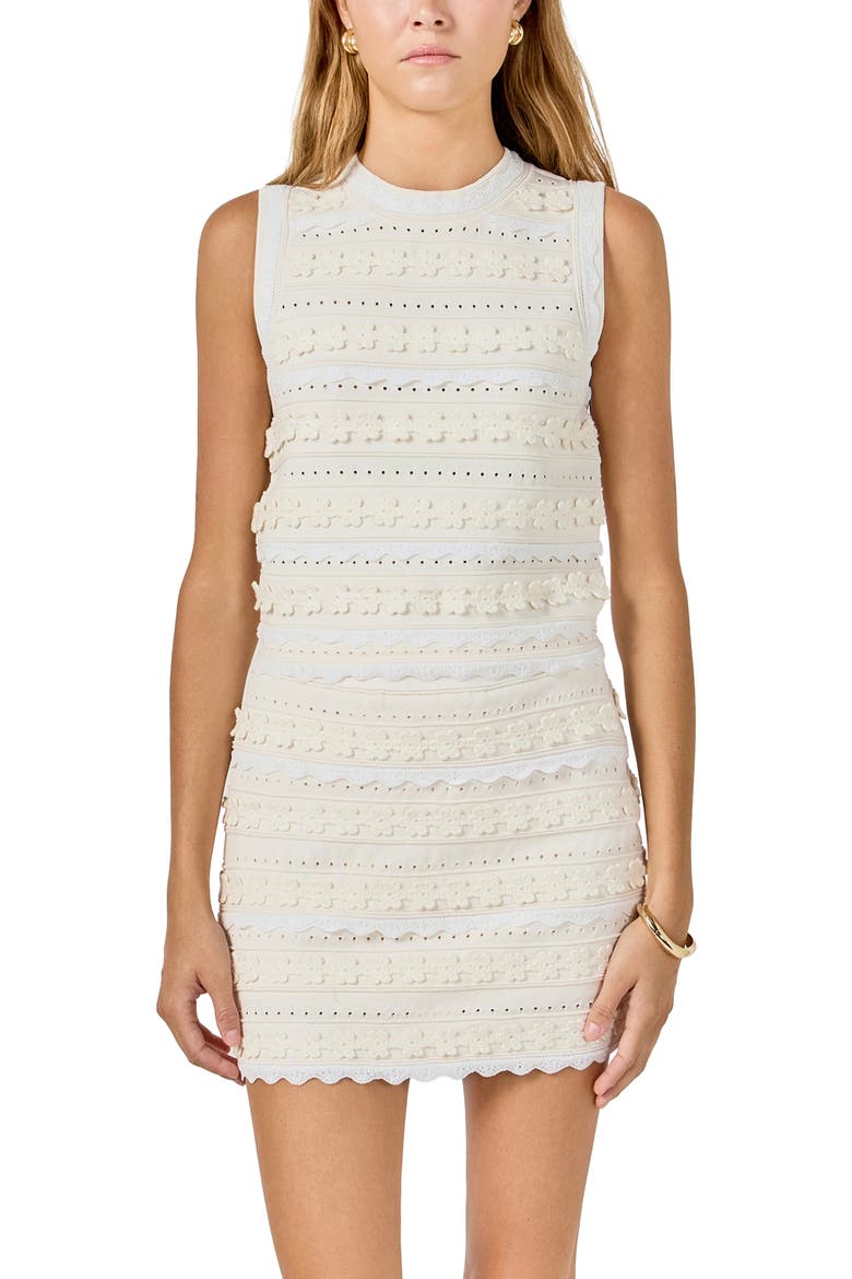 3D Floral Open Stitch Knit Minidress, Alternate, color, CREAM