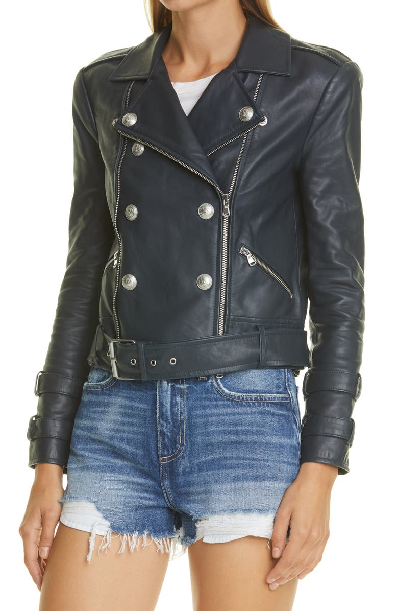 L'AGENCE Billie Belted Leather Moto Jacket, Alternate, color, Midnight