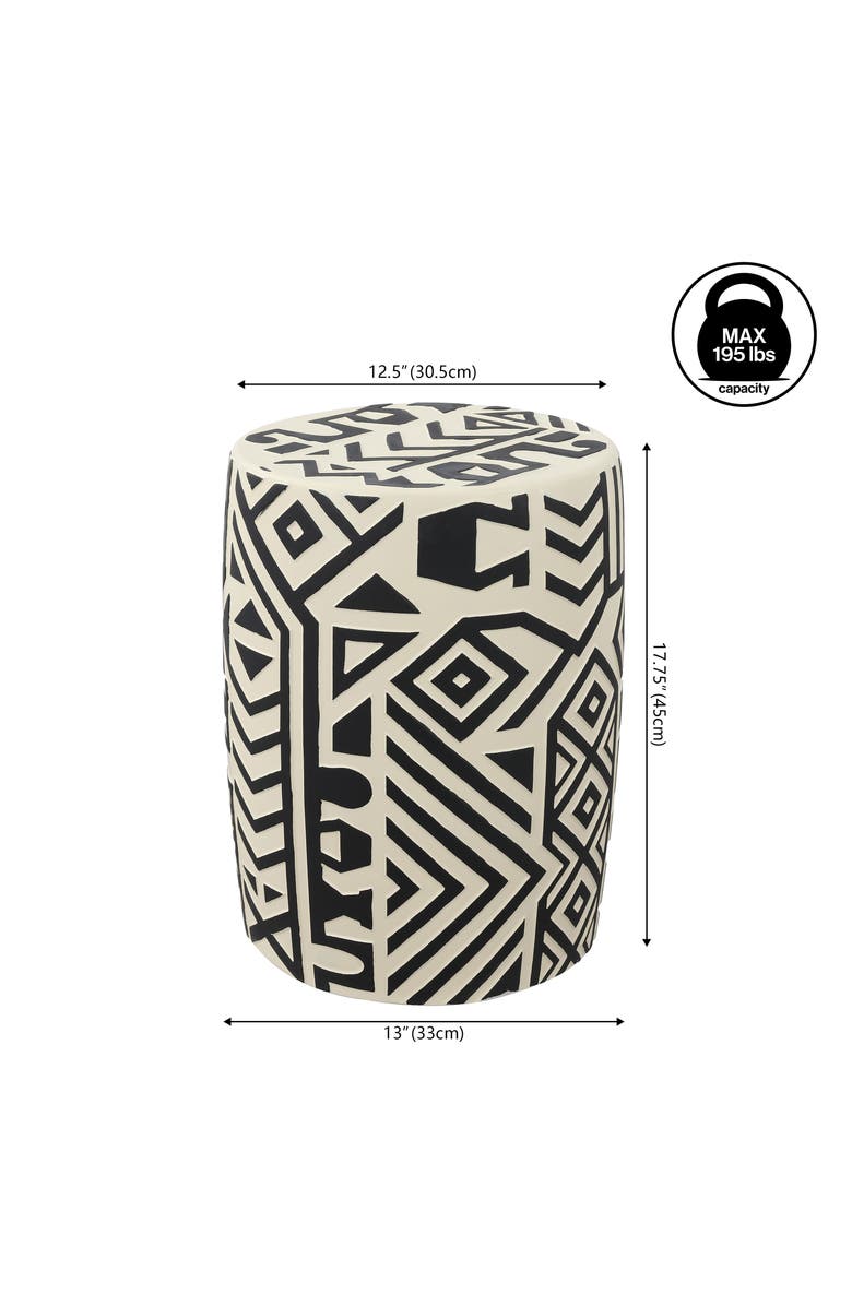 JONATHAN Y Rafi 17.75" MidCentury Modern Geometric Drum Garden Stool, Alternate, color, Black/Cream