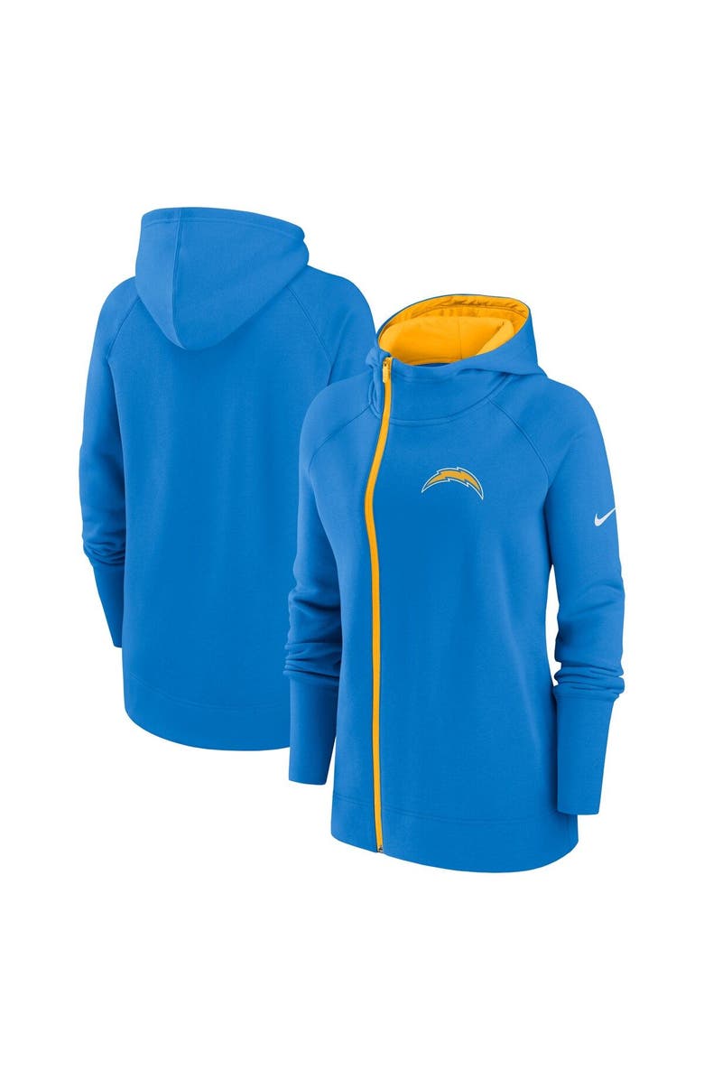 Nike Women's Nike Powder Blue Los Angeles Chargers Asymmetrical Raglan Full-Zip Hoodie, Main, color, Powder Blue
