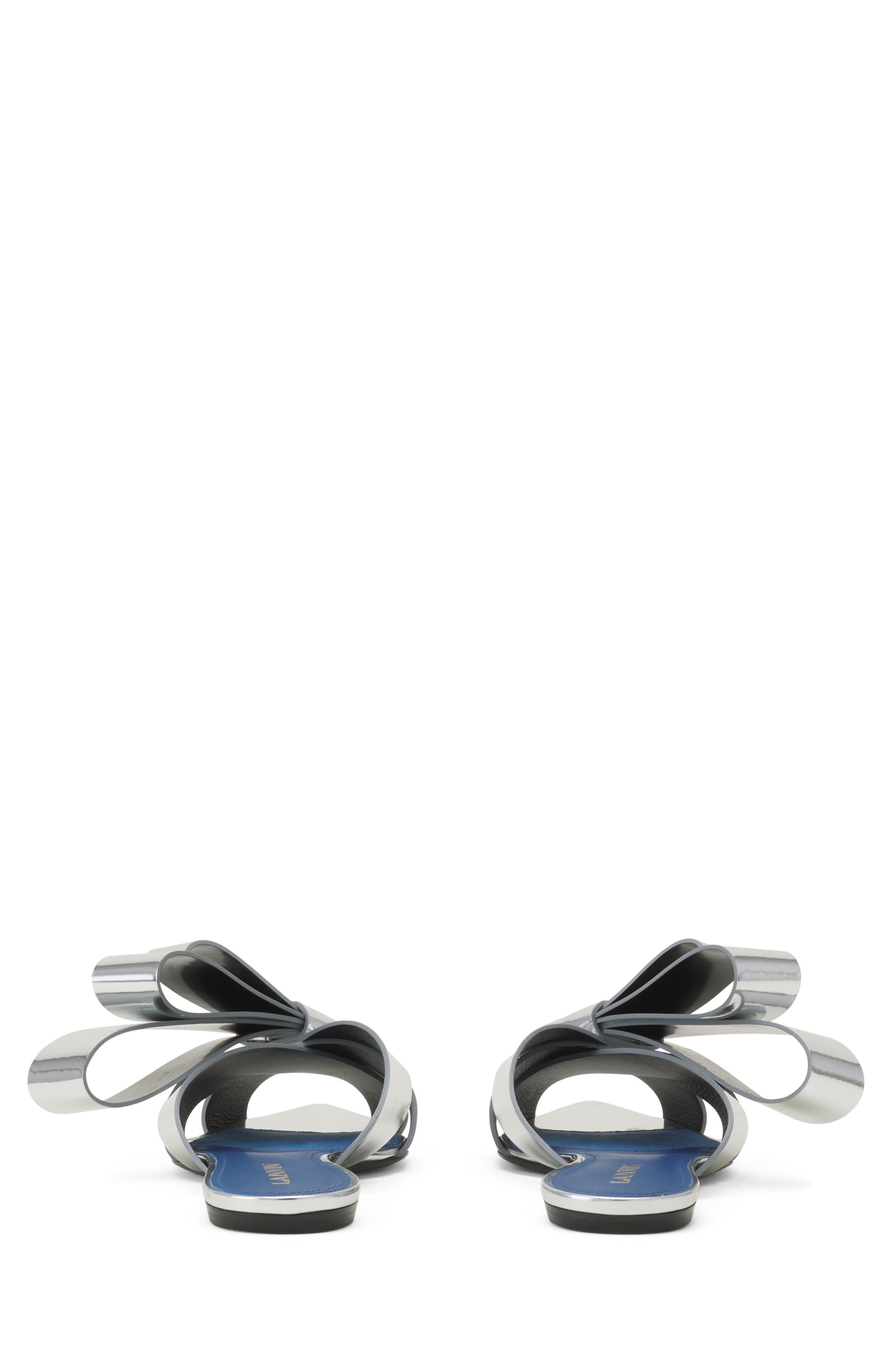 Lanvin Cadeau Mule Flats In Metallic Leather, Alternate, color, Silver
