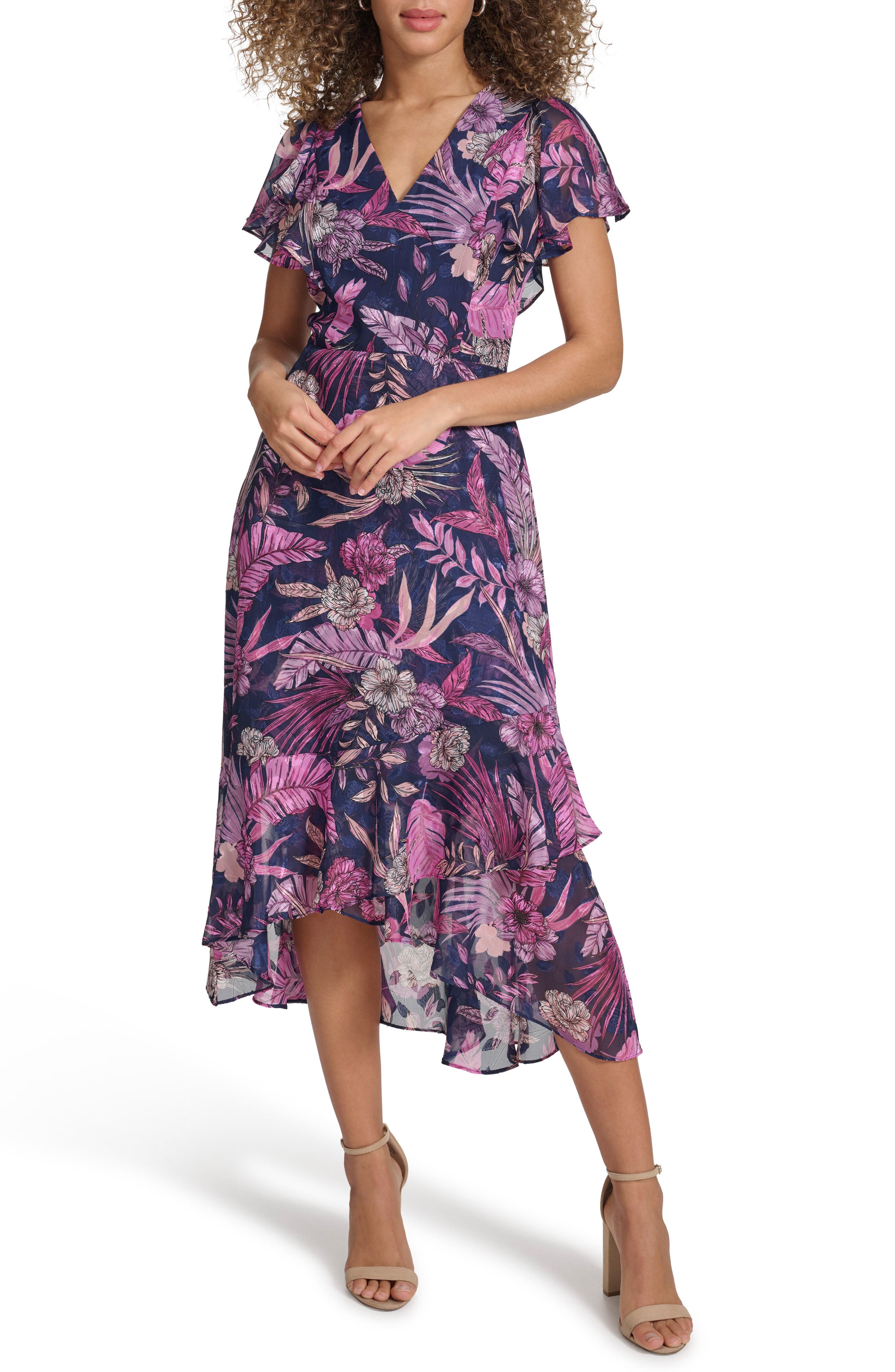 Flutter Sleeve Floral Midi Dress