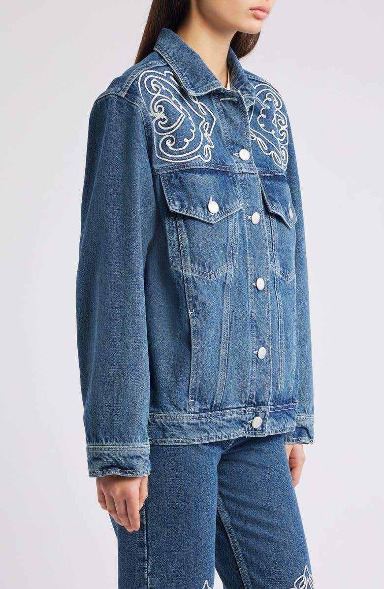 FARM Rio Cornely Embroidered Denim Jacket, Alternate, color, Denim