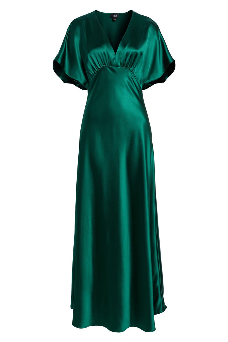 Dolman Sleeve Satin Cocktail Midi Dress, Alternate, color, DARK FOREST