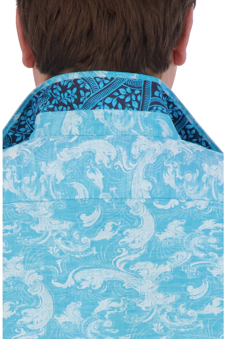 Poseidon Linen & Cotton Jacquard Button-Up Shirt, Alternate, color, TURQUOISE