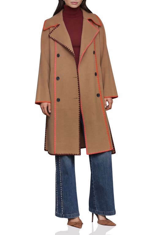 Avec Les Filles Whipstitch Trim Belted Double Face Coat in Caramel 