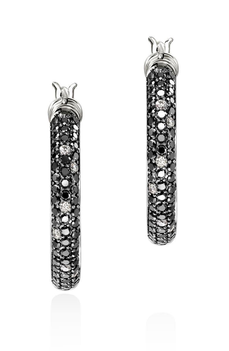 John Hardy JH Essentials Hoop Earrings, Sterling Silver, Black Sand Diamond Pavé, 22.5mm, Main, color, 