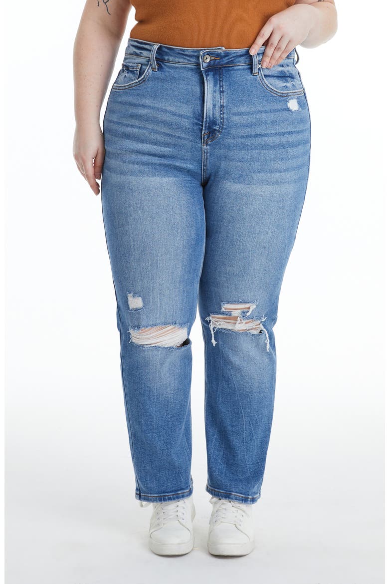 Sarah Ripped High Waist Ankle Straight Leg Jeans, Main, color, MEDIUM BLUE