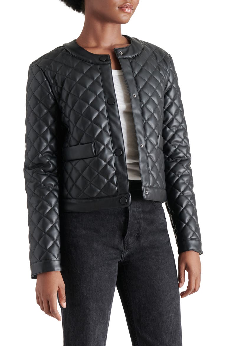Martine Quilted Faux Leather Jacket, Alternate, color, BLACK