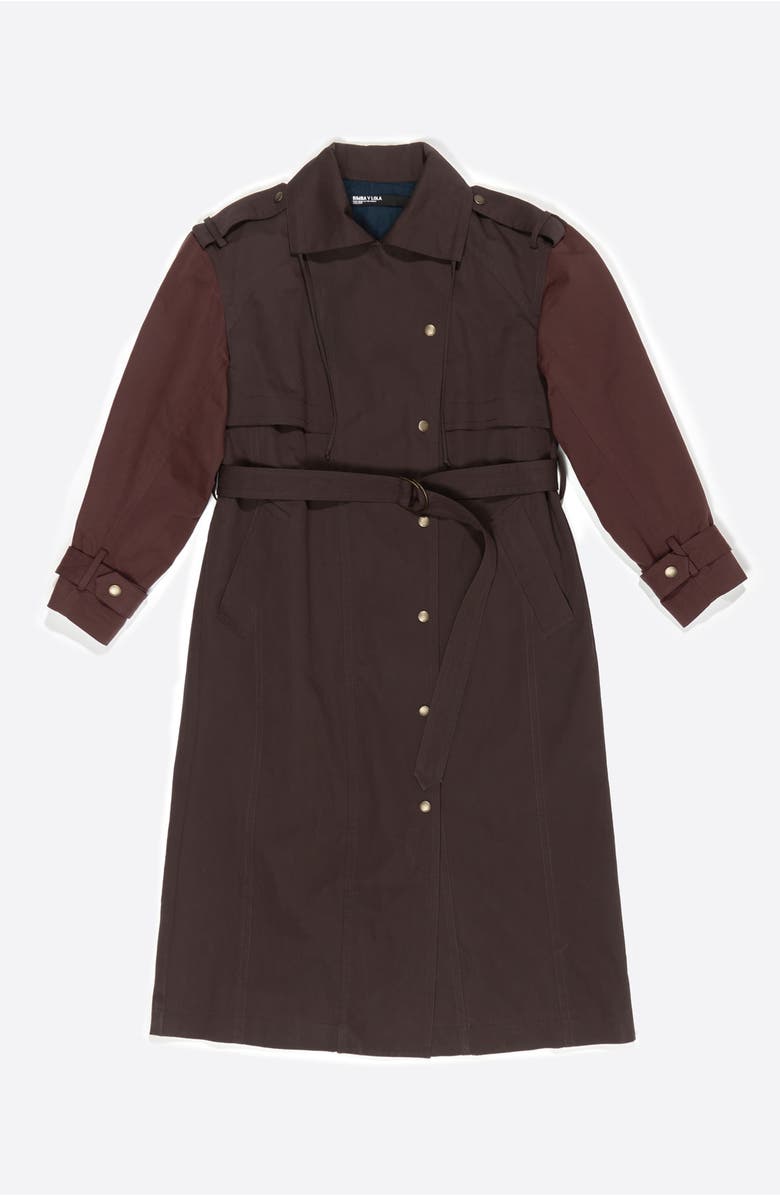 Bimba y Lola Two-Tone Maxi Trench, Alternate, color, Burgundy