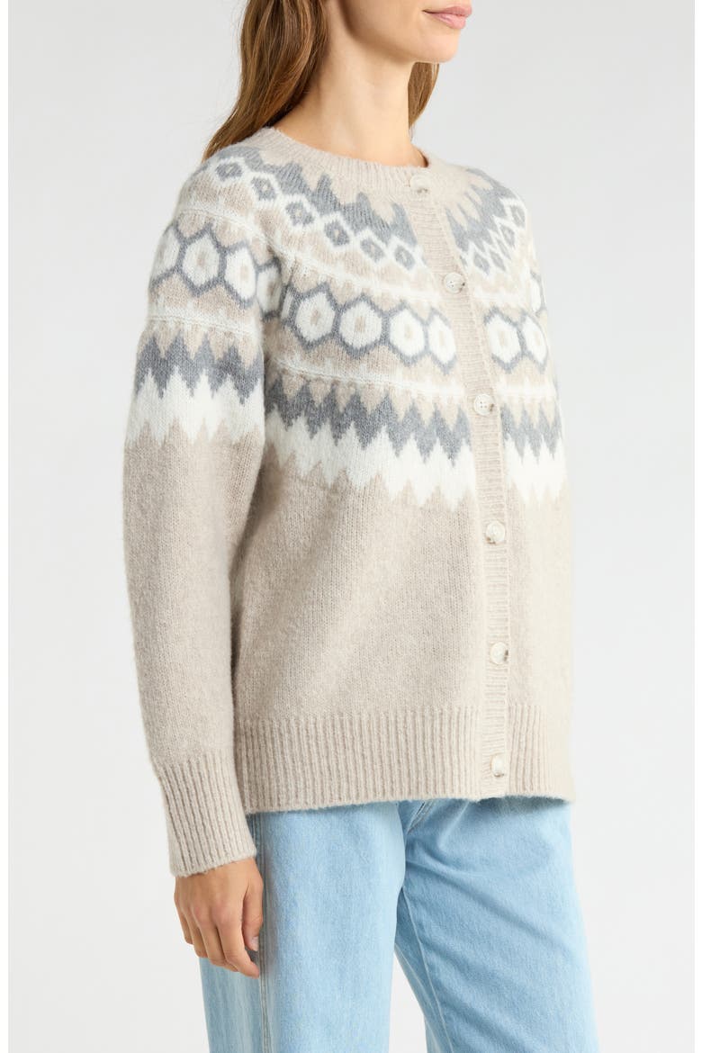 The Snowed In Fair Isle Merino Wool & Cashmere Blend Cardigan, Alternate, color, SHORTBREAD BEIGE