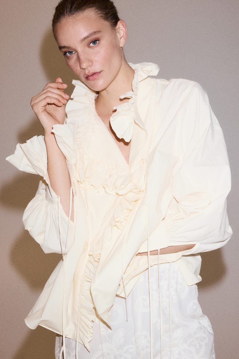 Ruffled Cotton Blouse, Alternate, color, Cream