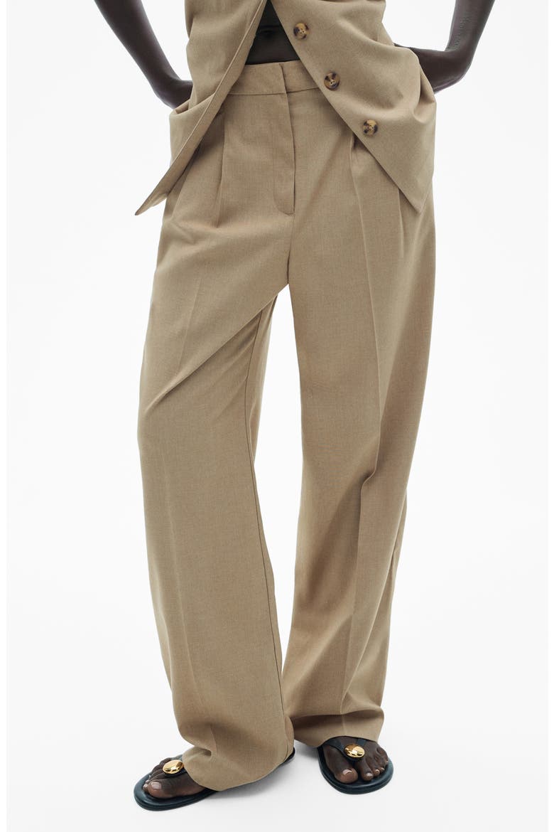 Pleated Straight Leg Pants, Main, color, BEIGE