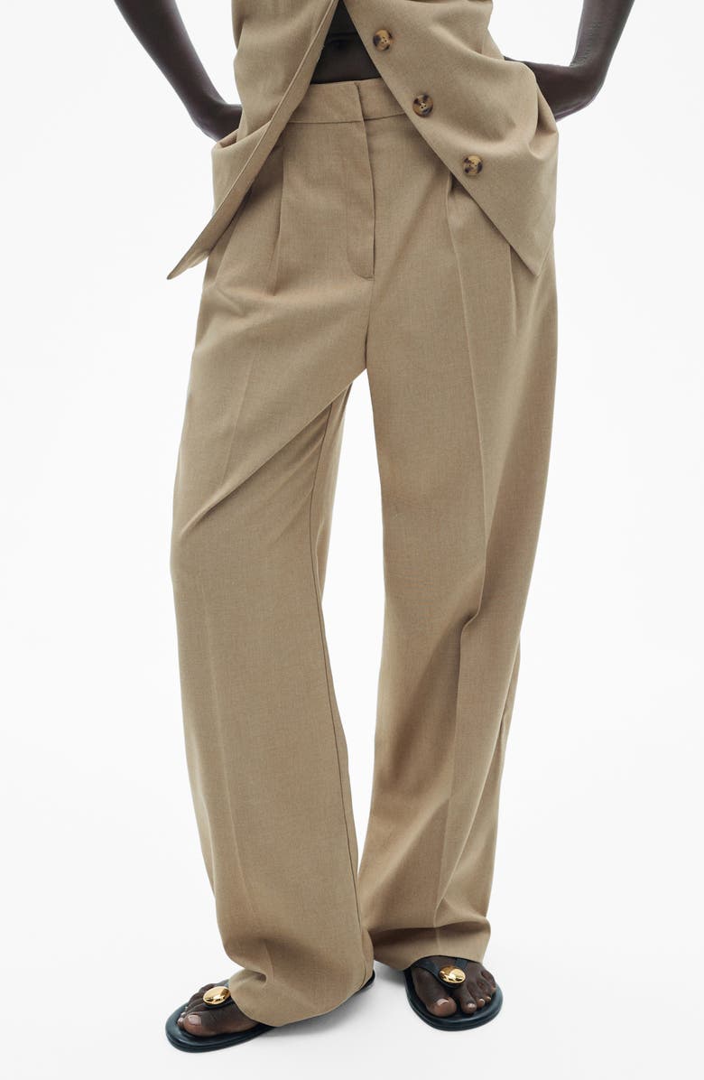 MANGO Pleated Straight Leg Pants, Main, color, Beige
