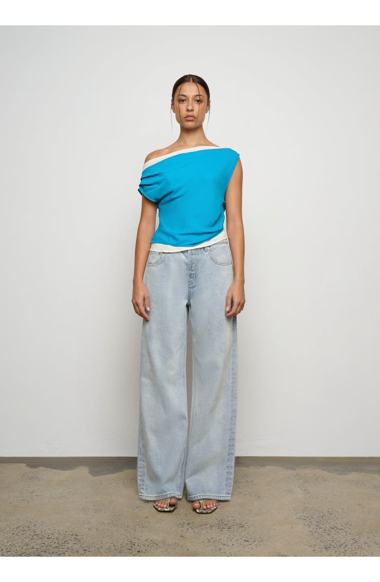 ONE OF OTHERS Bardot Top, Main, color, Azure / Vanilla