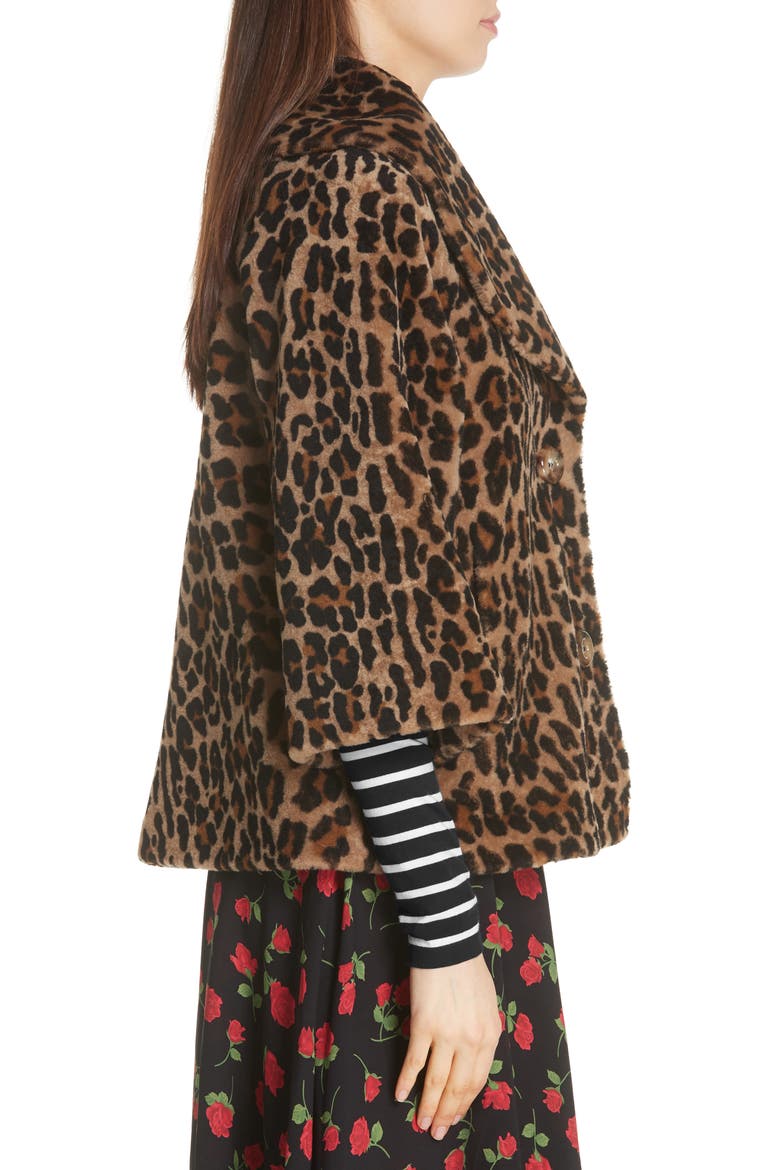 Leopard Print Crop Sleeve Genuine Shearling Coat, Alternate, color, CHINO