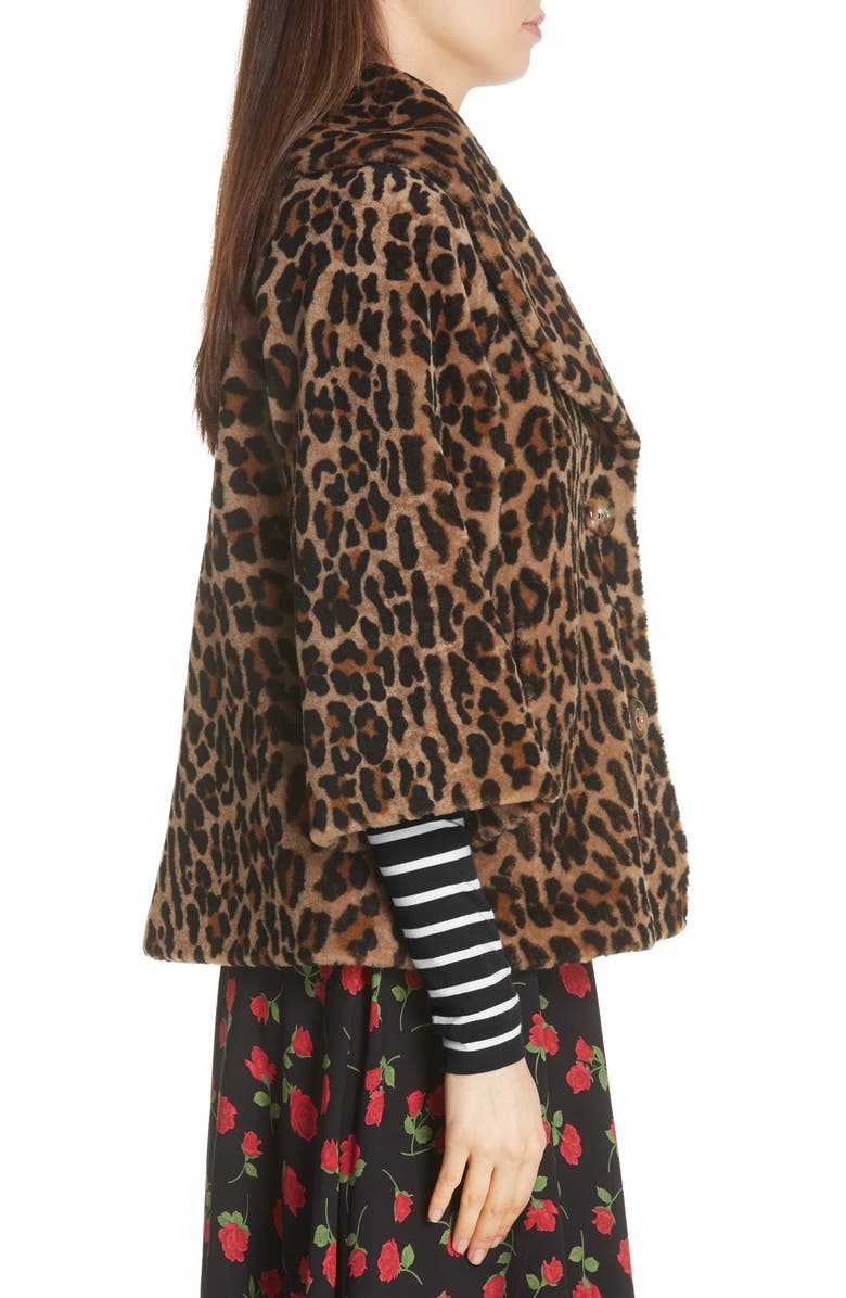 Michael Kors Leopard Print Crop Sleeve Genuine Shearling Coat, Alternate, color, 