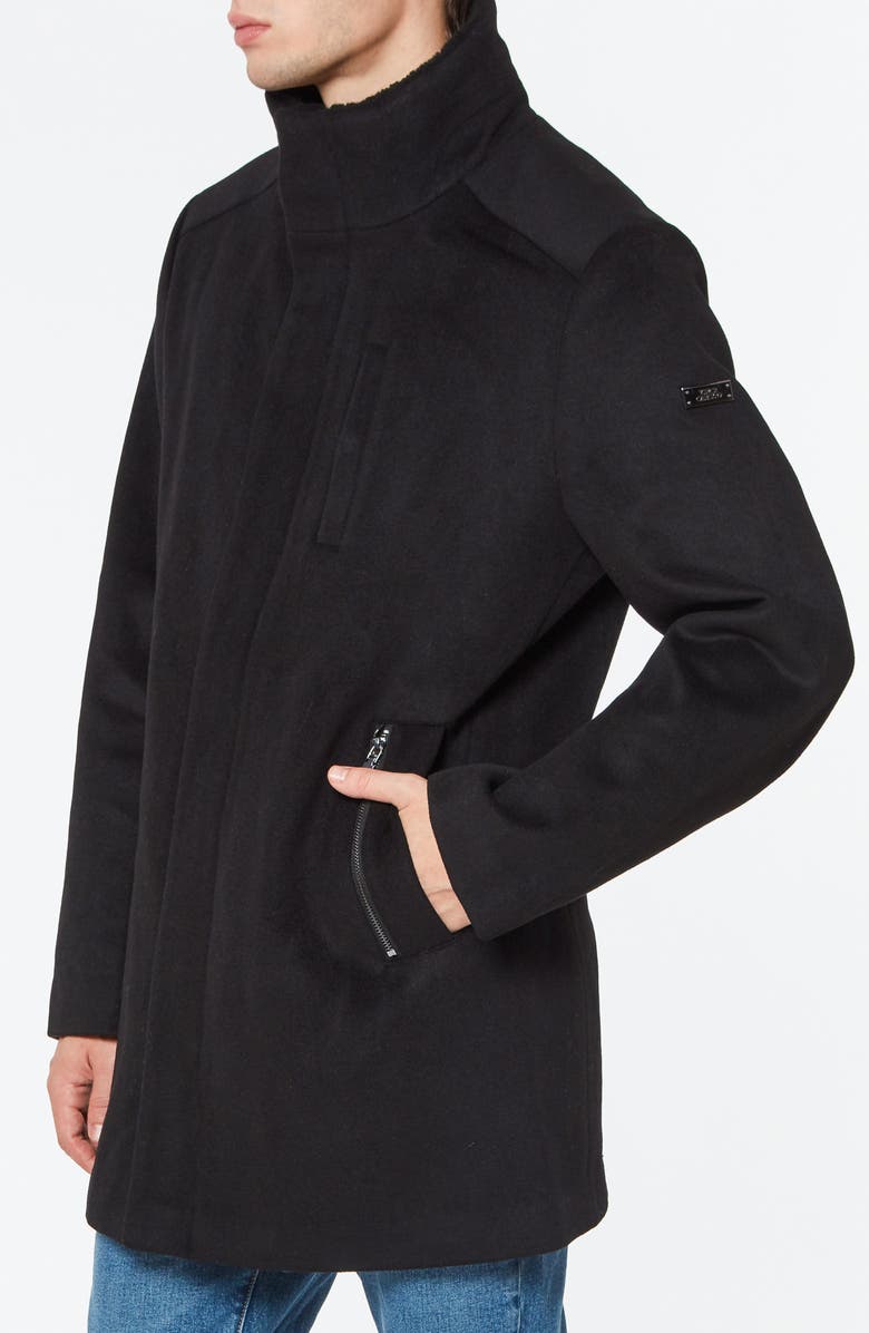 Vince Camuto Faux Shearling Trim Wool Blend Coat, Alternate, color, Black