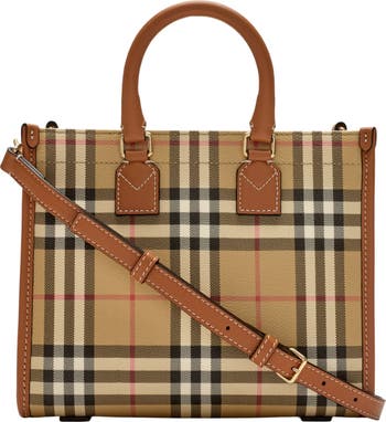 Burberry Mini Freya Check Canvas & Leather Tote | Nordstrom