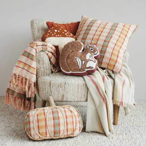 Squirrel Silhouette Embroidered Cotton & Linen Pillow
