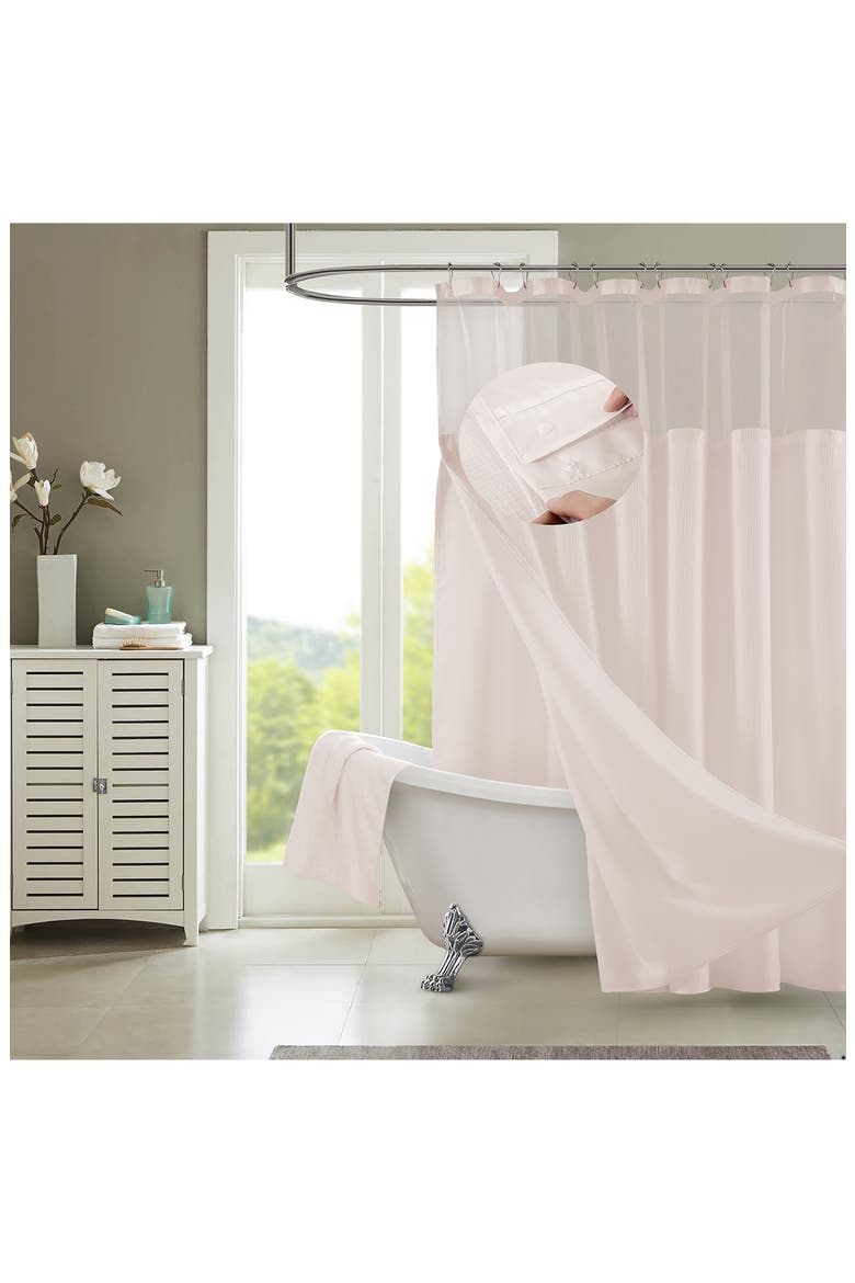 Waffle Weave Shower Curtain, Alternate, color, PINK