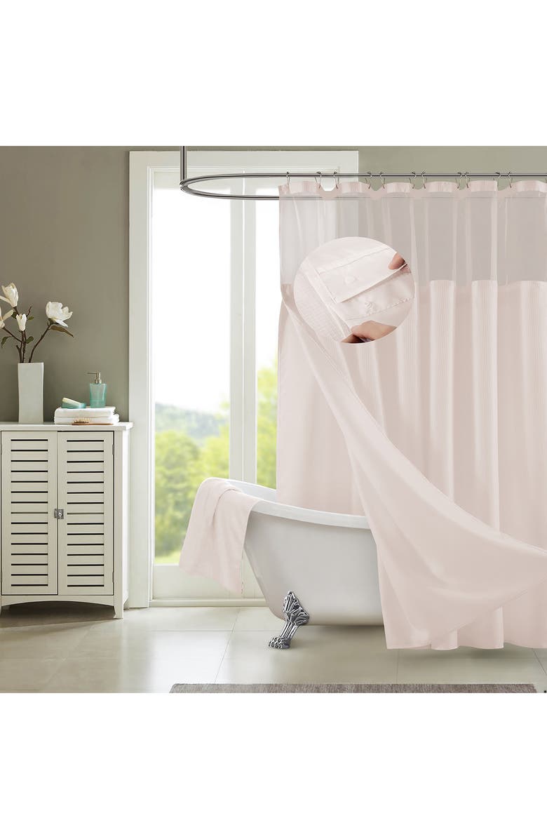 DAINTY HOME Waffle Weave Shower Curtain, Alternate, color, Pink