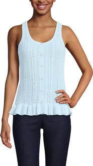 Lands' End Cotton Boucle Ruffle Hem Sleeveless Sweater