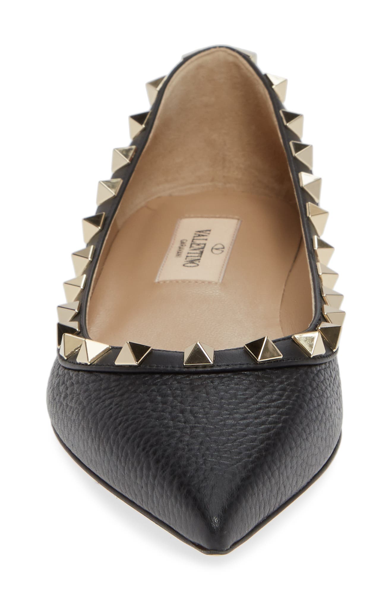 Rockstud Pointy Toe Flat, Alternate, color, BLACK/ BLACK