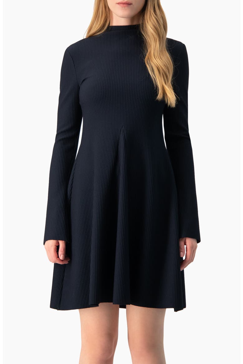 Boat-Neck Long Sleeve A-Line Dress, Main, color, Navy Blue