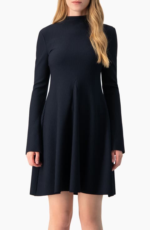 Boat-Neck Long Sleeve A-Line Dress