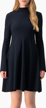 IVONNE Boat-Neck Long Sleeve A-Line Dress