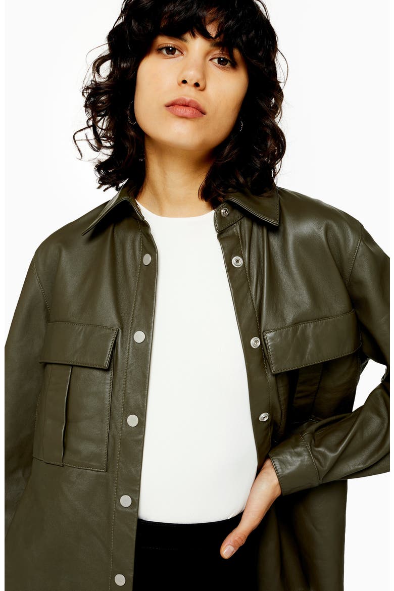 Leather Shirt Jacket, Alternate, color, OLIVE