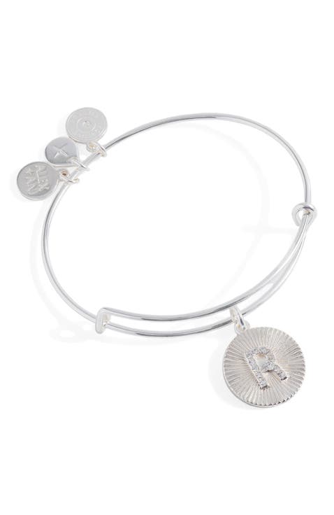 Pave Starburst Texture Initial Bangle Bracelet
