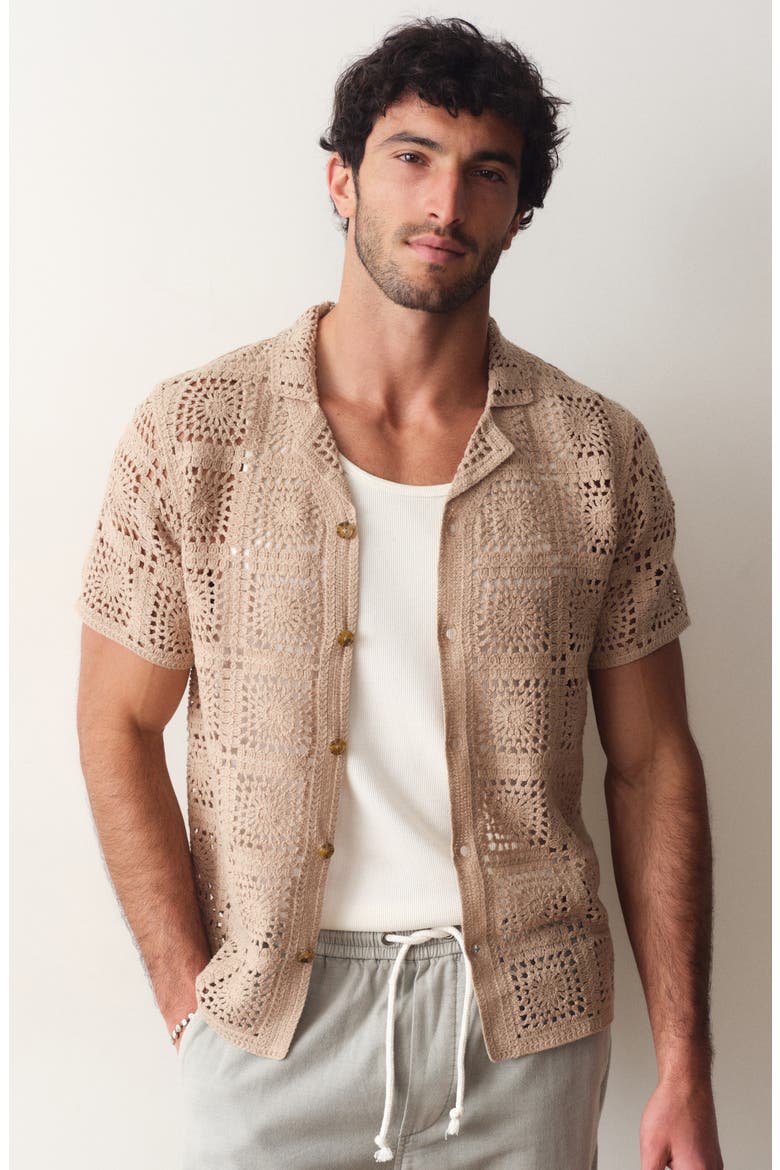 Callum Open Stitch Short Sleeve Button-Up Shirt, Alternate, color, VINTAGE KHAKI