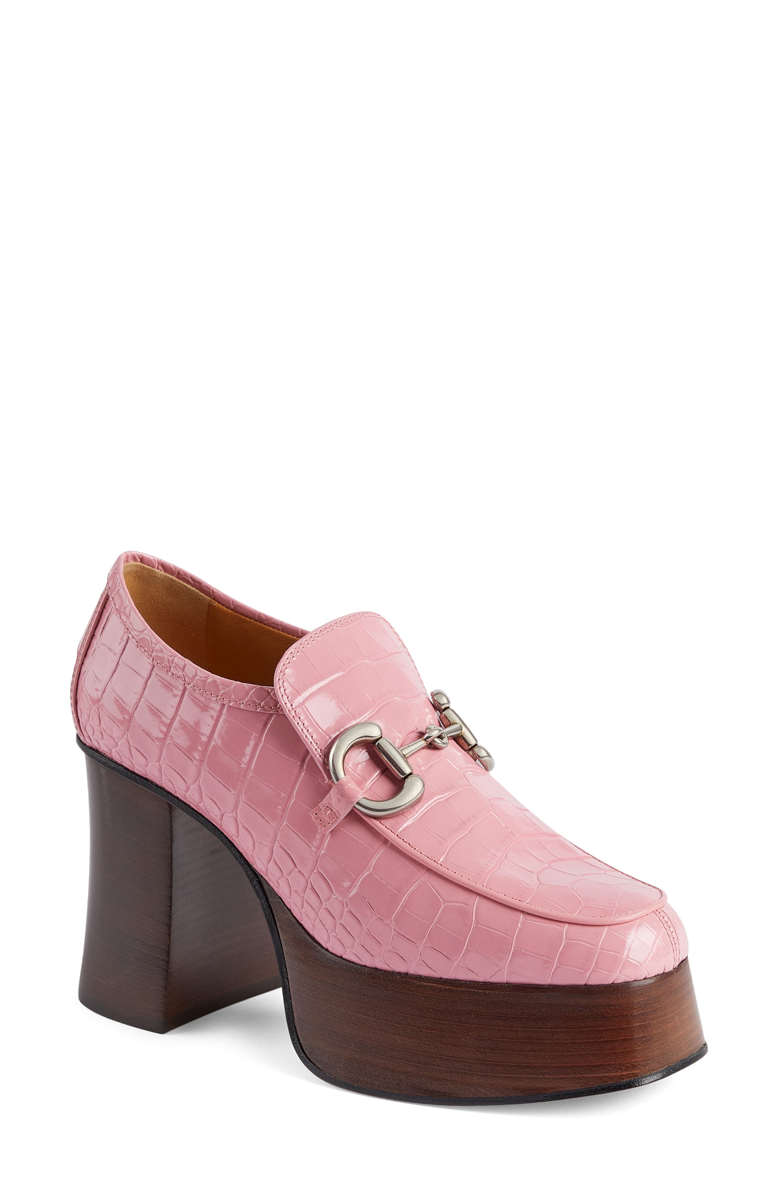 Gucci Croc Embossed Platform Bit Loafer, Main, color, 