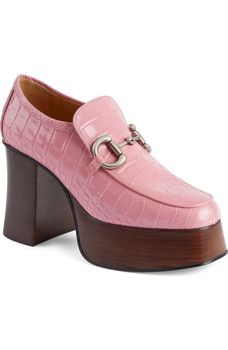 Gucci Croc Embossed Platform Bit Loafer, Main, color,