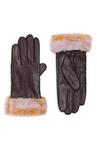 Faux Fur Cuff Leather Gloves